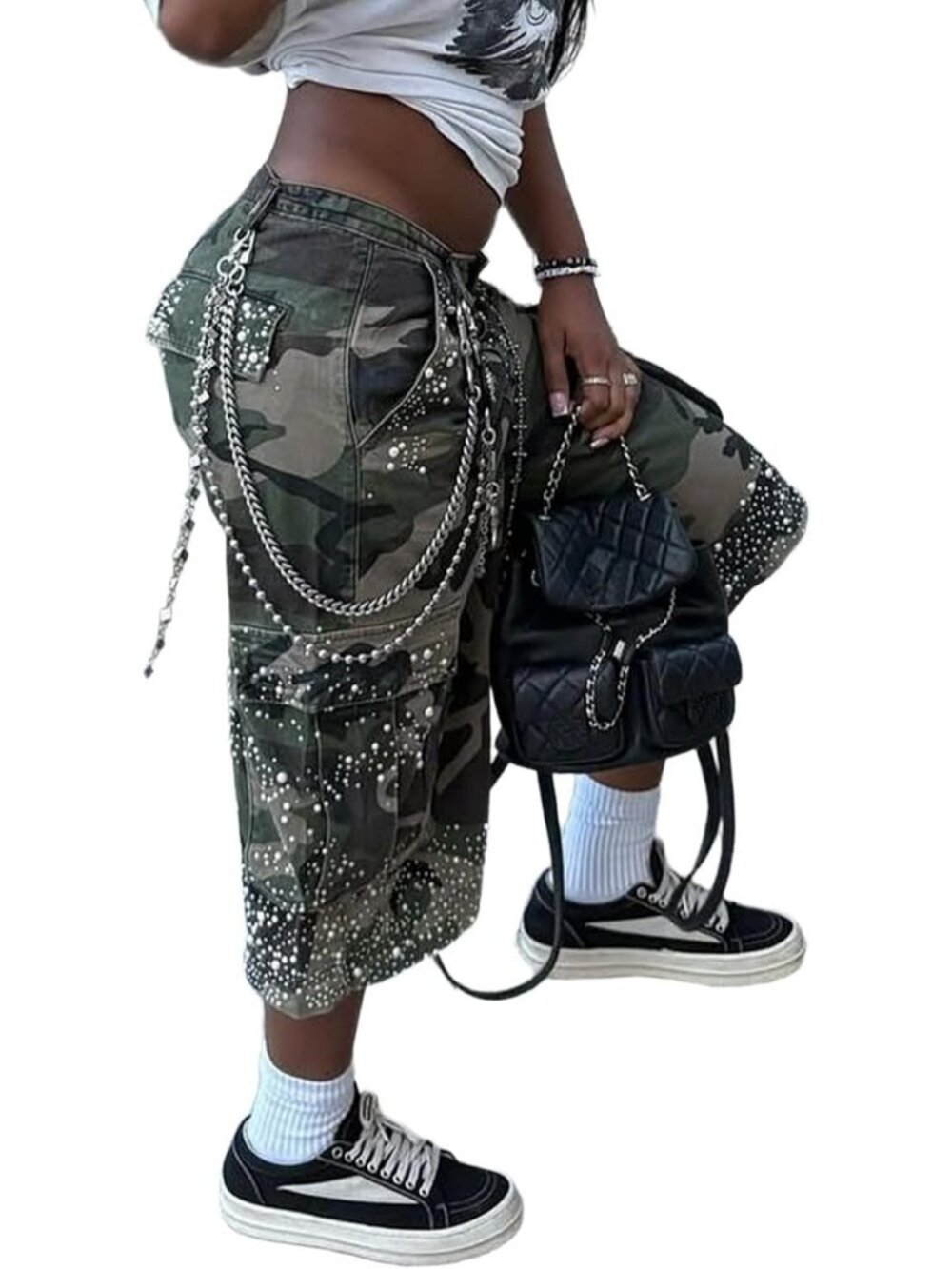 Women Casual Camo Cargo Pants High Waist Camouflage Army Fatigue Loose Wide Leg